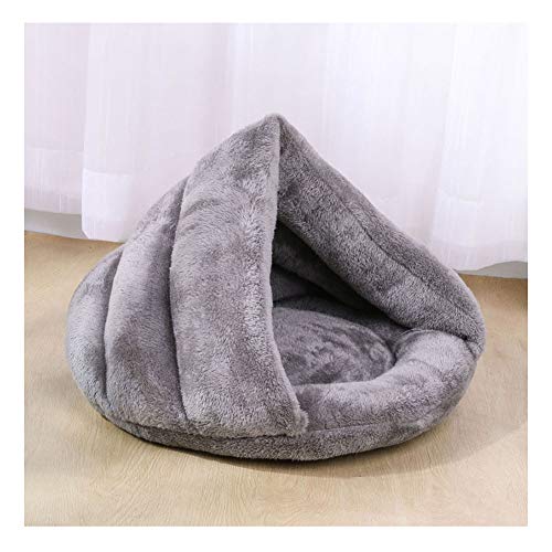 YAOTT Warm Schlafsack Matte für Kleine Hunde Katzen Kuschelhöhle Katzenzelt aus Plüsch für Katzen Waschbar Bequem Haustierbett Kissen Hundehöhle Hundekorb für Kleintiere Welpen Grau 37×50×29cm von YAOTT