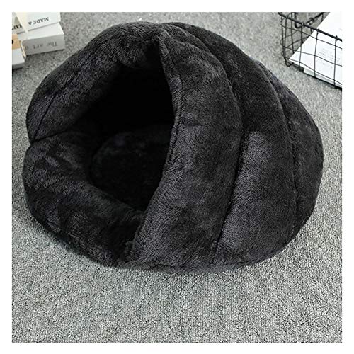 YAOTT Warm Schlafsack Matte für Kleine Hunde Katzen Kuschelhöhle Katzenzelt aus Plüsch für Katzen Waschbar Bequem Haustierbett Kissen Hundehöhle Hundekorb für Kleintiere Welpen Schwarz 50×60×32cm von YAOTT