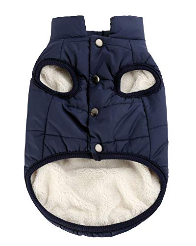 YAOTT Warme 2-lagige mit Fleece Gefütterte Hundejacke Weiche Winddichte Winterjacke mit Gurtloch für Kleine Mittelgroß Hunde Haustier Skifahren Ärmellose Cute Hundeweste Marine XS von YAOTT