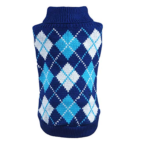 YAOTT Warme Netter Hundepullover mit Argyle-Muster, Sweater Gestrickter Pullover für Kleine Hunde Katze, Haustier Sweater Gestrickter Pullover für Kleine und Mittlere Hunde Teddy Chihuahua Blau S von YAOTT