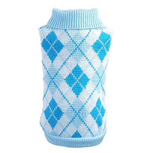 YAOTT Warme Netter Hundepullover mit Argyle-Muster, Sweater Gestrickter Pullover für Kleine Hunde Katze, Haustier Sweater Gestrickter Pullover für Kleine und Mittlere Hunde Teddy Chihuahua Hellblau L von YAOTT