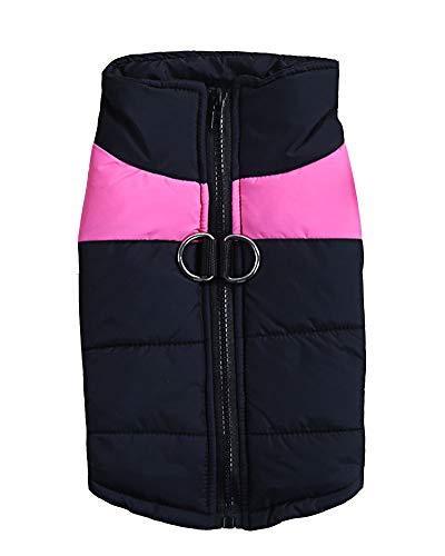 YAOTT wasserdichte Hundejacke Haustier Hund Warm Mantel Jacke Haustierweste mit D-Ring Regenmantel Gepolstert Haustier Skianzug für Herbst Winter Rosa L von YAOTT