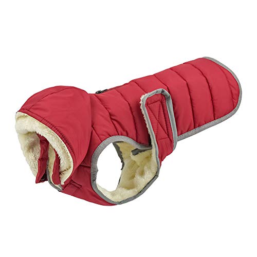 YAOTT wasserdichte Hundejacke mit Abnehmbarem Hoodie Wasserdichter Hundemantel mit Kapuze Kragenloch und Reflektoren Warme Hunderegenmantel mit Fleece Gefütterte Rotweinrot S von YAOTT