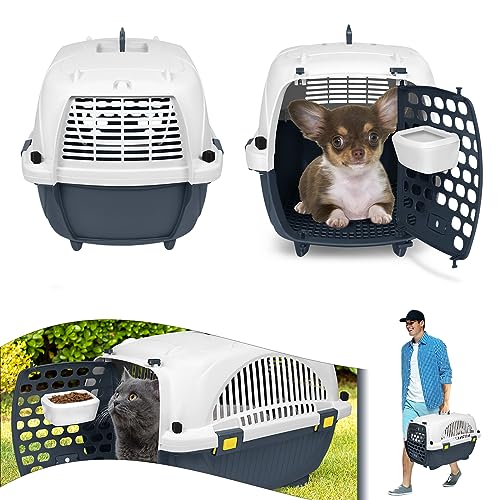 YARDIN 2er Set Transportbox Katze 61 x 37 x 37 cm Hundebox Katzentransportbox Katzenbox aus Kunststoff, Transportbox Hund mit Tragegriff und Napf, für Kleine Haustiere bis zu 10 kg von YARDIN