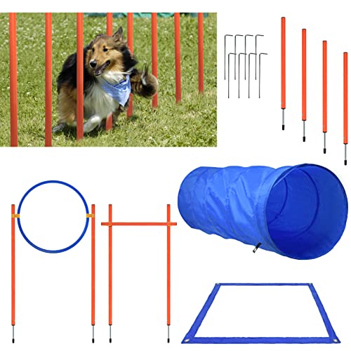 YARDIN Agility-Ausrüstung für Hunde, Agility Set Hunde, Haustier-Trainingsset, Pet Agility Trainingsgeräten mit Hundetunnel Slalomstangen Einstellbar Sprungring von YARDIN