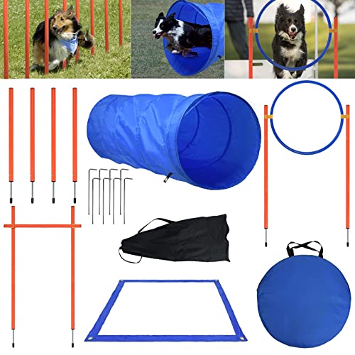 YARDIN Agility Set Hunde, Agility-Ausrüstung für Hunde, Pet Agility Trainingsgeräten, Haustier-Trainingsset mit Hundetunnel Slalomstangen Einstellbar Sprungring von YARDIN