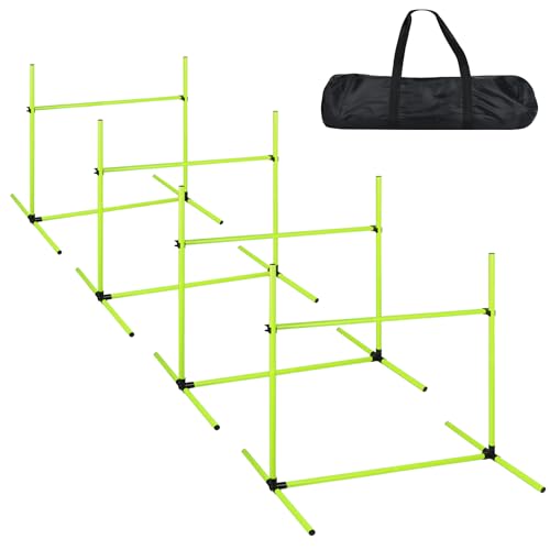 YARDIN Agility Set Hunde Ausrüstungs 4 x Hürden Höhenverstellbar, Agility Hürdenset Slalomstangen mit Tragetasche, Haustier Agility Trainingsgeräten Hunde Training Set, 104 x 70 x 101 cm, Grün von YARDIN