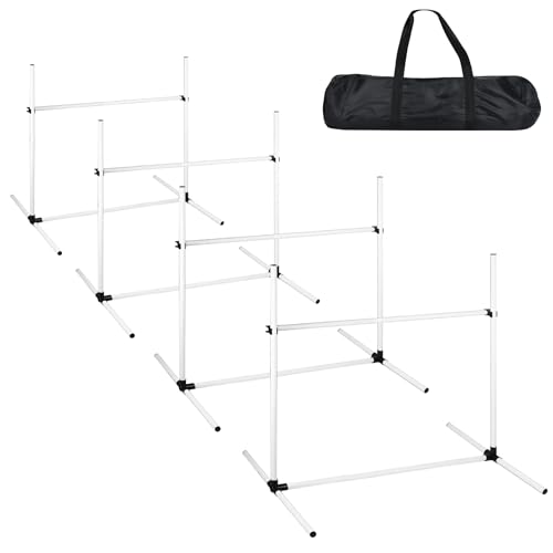 YARDIN Agility Set Hunde Ausrüstungs 4 x Hürden Höhenverstellbar, Agility Hürdenset Slalomstangen mit Tragetasche, Haustier Agility Trainingsgeräten Hunde Training Set, 104 x 70 x 101 cm, Weiß von YARDIN