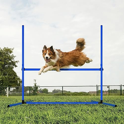 YARDIN Agility Set Hunde Ausrüstungs 4 x Hürden Höhenverstellbar, Agility Hürdenset Slalomstangen mit Tragetasche, Haustier Agility Trainingsgeräten Hunde Training Set, 104 x 70 x 101 cm, Blau von YARDIN