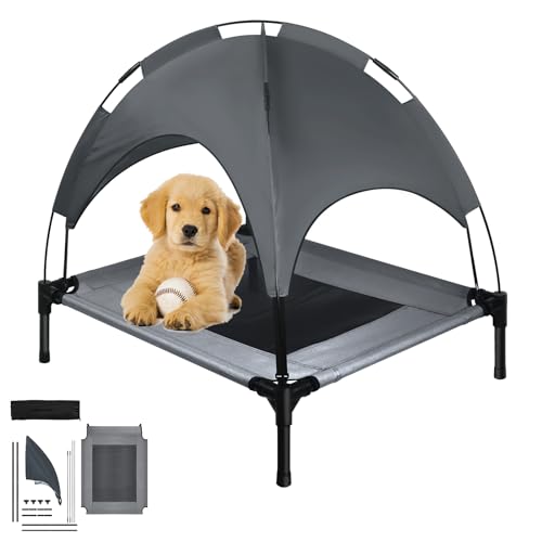 YARDIN Hundebett mit Baldachin, Haustierbett mit Dach, Erhöhtes Hundeliege, Hundehütte Outdoor Große Hunde, Haustier Liegeplatz draußen, Hundeliegeplatz Katzenbett Taftstoff - 76 x 61 x 76 cm von YARDIN