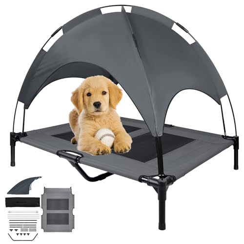 YARDIN Hundebett mit Baldachin, Haustierbett mit Dach, Erhöhtes Hundeliege, Hundehütte Outdoor Große Hunde, Haustier Liegeplatz draußen, Hundeliegeplatz Katzenbett Taftstoff - 92 x 76 x 92 cm von YARDIN