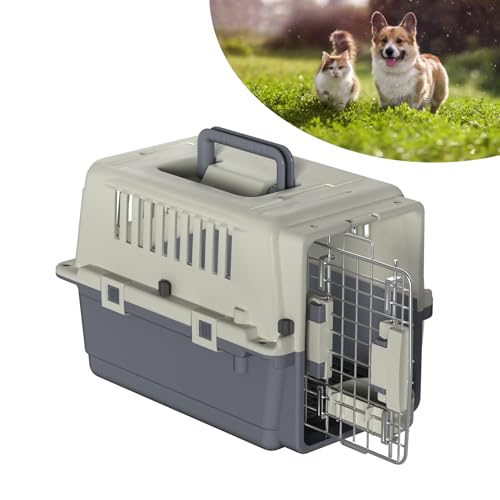 YARDIN Hundebox Flugzeugbox Kunststoff Transportbox für Hunde und Katzen 49.5×33.5×36cm Hundetransportbox Katzentransportbox mit Futterbehälter und Urinabstandshalter Tiertransportbox, Dunkelgrau von YARDIN