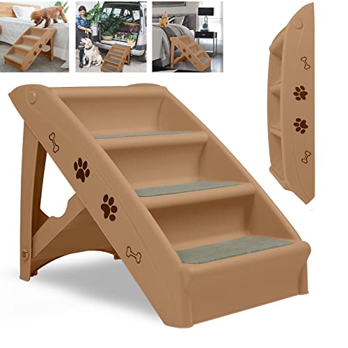 YARDIN Hundetreppe für kleine Hunde Klappbar Katzentreppe aus PP-Kunststoff mit Rutschfesten Stufen Haustiertreppe Hunderampe-Sofa Maximale Belastung 75 kg, 49×39×61cm(Braun) von YARDIN