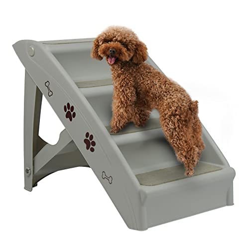 YARDIN Hundetreppe für kleine Hunde Klappbar Katzentreppe aus PP-Kunststoff mit Rutschfesten Stufen Haustiertreppe Hunderampe-Sofa Maximale Belastung 75 kg, 49×39×61cm(Grau) von YARDIN