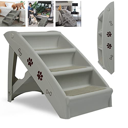 YARDIN Klappbare Hundetreppe für Hunde Katzentreppe aus PP-Kunststoff mit 4 Rutschfesten Stufen Haustiertreppe Hunderampe-Sofa Maximale Belastung 75 kg, 49×39×61cm(Grau) von YARDIN