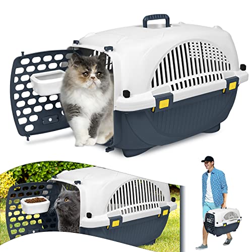 YARDIN Transportbox Katze Hundebox Katzenbox aus Kunststoff, Katzentransportbox Transportbox Hund mit Tragegriff und Napf, für Kleine Haustiere bis zu 10 kg, 61 x 37 x 37 cm von YARDIN