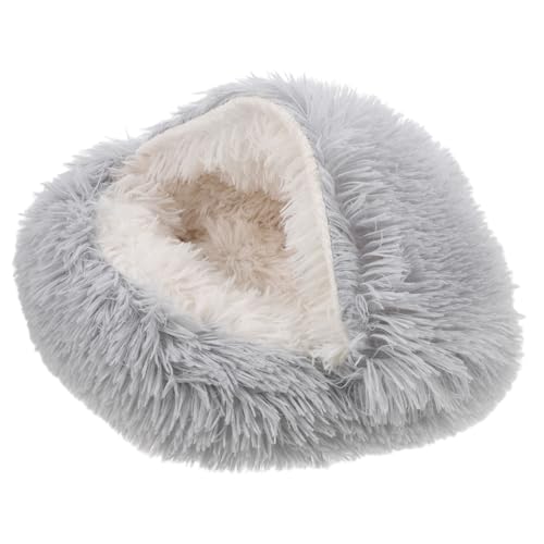 YARNOW Katzenbetthöhle Katzenzubehör Winterkatzennestbett Bequemes Kätzchenbett Mit Kapuze Plüschkatzenbett Kätzchen Versorgung Flauschiges Katzen-wärmebett Mit Kapuze Grey Plüsch von YARNOW