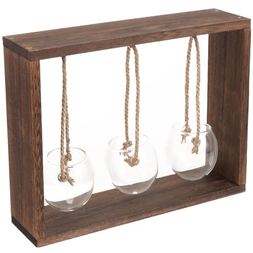 YARNOW 1 Satz Holzrahmenvase Luft Dekorativ Himmelsterrarium Kuppel Röhren Wand polsterung wanddeckoration Natürlicher Holzrahmen zimmerpflanzen wandmontierte Vase Wanddekoration Glas von YARNOW