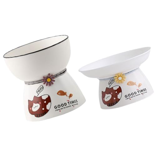 YARNOW 2St Porzellanschale hohes Kornbecken Katzengericht Katzenfutter Futterspender katzennäpfe Keramik Elevated cat Bowl Futternapf für Katzen mit Nackenschutz Katzennapf aus Keramik von YARNOW