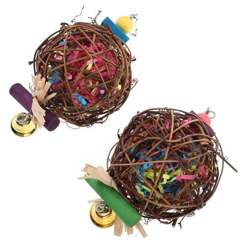 YARNOW 2Stücke Papageien Aus Naturmaterialien Hängende Kauspielzeuge Mit Bast Und Papierball Für Vögel Für Käfig Und Spielzeit Vielseitiges Vogelspielzeug von YARNOW