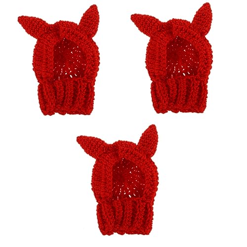 YARNOW 3 STK Halloween-kostüm Für Haustiere Gehäkelte Snood-hundemütze Weihnachtsmütze Für Haustiere Festlicher Haustierhut Kostüm Hund Requisiten Rot Strickgarn Fräulein Warm Halten von YARNOW