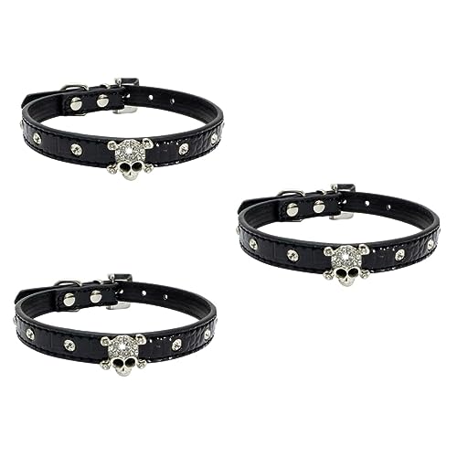 YARNOW 3 STK Halloween-Schädel-Haustierhalsband verstellbares Hundehalsband modische Hundehalsbänder Kleidung Halloween-Hundehalsbänder Kristallhalsbänder für Haustiere Strasssteine Pu von YARNOW