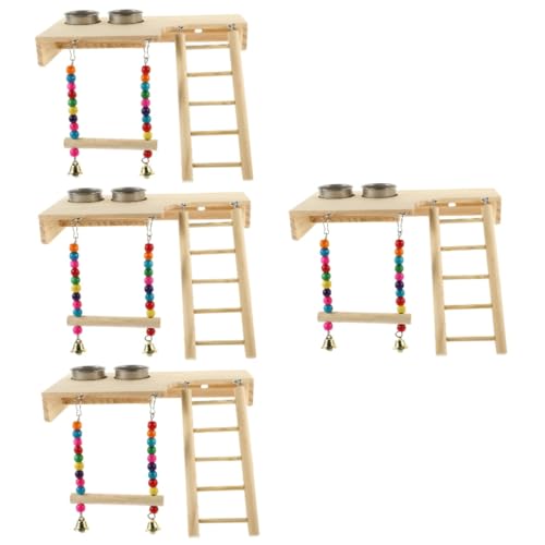 YARNOW 4 Sätze Papagei Kauspielzeug holzspielzeug Wooden Toys Papageienständer für Käfig Hamsterzubehör Vogelkäfig Spielzeuge Ruhestand für Vogel Vogelschaukel Vögel Leiter Essensbox von YARNOW