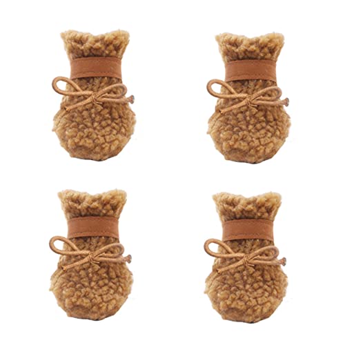 YARNOW 4 Stück Hundeschuhe Schneestiefel Fell Hausschuhe Männer Hund im Freien Stiefel Dog Shoes Hundeschuhe für draußen rutschfeste Pfotenschützer Schneestiefel für Welpen Leder Brown von YARNOW