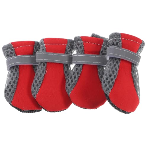 YARNOW 4 Stück Mesh-Schuhe Für Welpen rutschfeste Hundeschuhe Schuhe Für Kleine Hunde Mesh-hundeschuhe Große Hundestiefel Wanderschuhe Für Schuhschutz Stoff Für Neoprenanzüge Rot von YARNOW