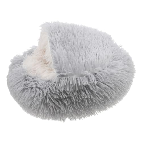 YARNOW Katzenbetthöhle Gemütliches Katzenbett Kätzchen Schlafbett Kätzchen Versorgung Winterkatzenbett Flauschiges Katzenbett Mit Kapuze Bequemes Kätzchenbett Mit Kapuze Pp Baumwolle Grey von YARNOW