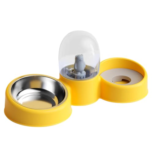 YARNOW Trinkbrunnen für Haustiere pet Feeder pet Food Container lebhaftes Haustiergericht Automatischer Katzenfutterautomat erhöhter Futternapf wasserdichter Futterautomat Abs Yellow von YARNOW