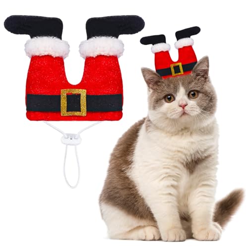 YASUOA Katzen-Weihnachtskostüm – niedliche Weihnachtsmütze Outfit Nikolausmütze – lustiges Haustierzubehör für Weihnachten von YASUOA