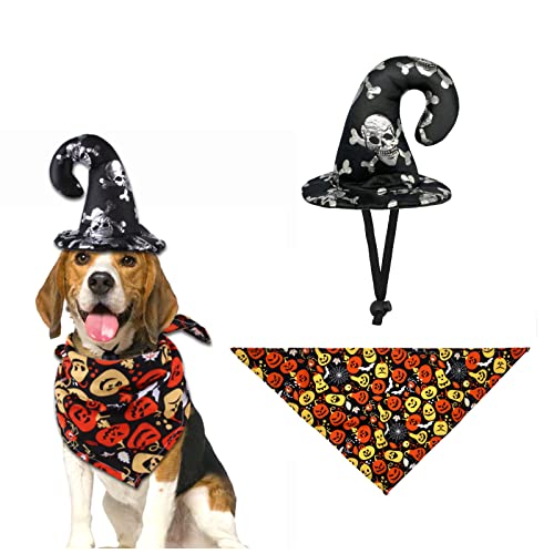 Hunde-Halloween-Kostüme, Verstellbarer Halloween-Hut und Bandana-Schal für Hund, Lustiges Haustier-Halloween-Party-Dressup (Schwarz) von YASUTGAS