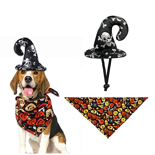 Hunde-Halloween-Kostüme, Verstellbarer Halloween-Hut und Bandana-Schal für Hund, Lustiges Haustier-Halloween-Party-Dressup Zubehör (Schwarz) von YASUTGAS