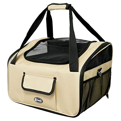 YATEK Hundebox Transportbox Auto Hundetransportbox faltbar Katzenbox bis 9 kg Autositz, Größe 41 x 35 x 26 cm, hochfestes Material Oxford 600D, beige von YATEK