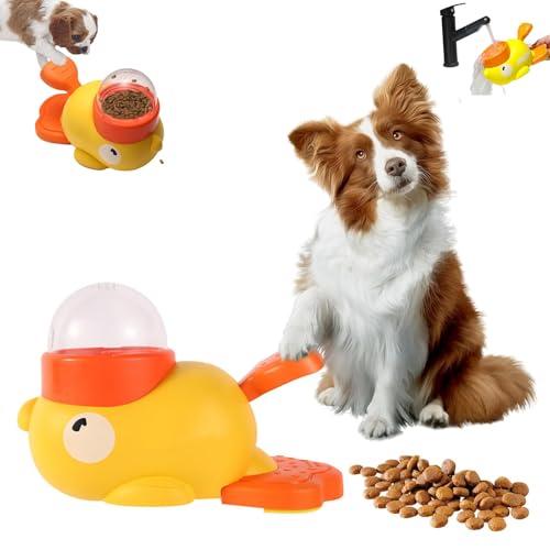 Entenhund-Behandlungsspender, 2-in-1-Hund Interactive Slow Feeder Food Puzzle Toy mit Knopf, Anti-Gulping-Schüssel für gesunde Ernährung und IQ-Training, reduziert Blähungen und Langeweile (1pcs) von YAUWIHE