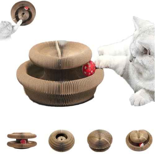 Kitty Kurlz, Kitty Kurlz Katzenspielzeug, Katzen-Akkordeonspielzeug mit Ball, faltbares Akkordeon-Katzenspielzeug, magisches Organ, Katzenkratzbrett, Katzenspielzeug, interaktives Kratzpad (1pcs) von YAUWIHE