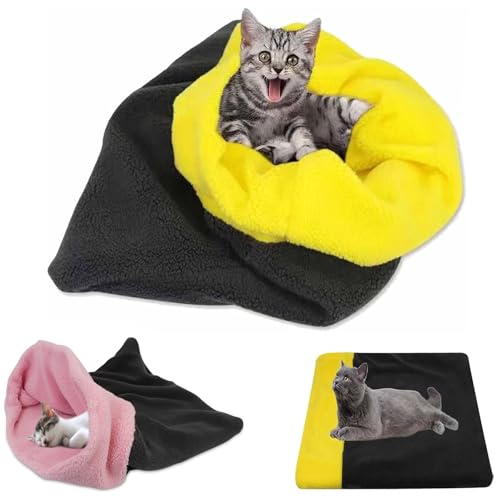 Winter-Katzenschlafsack, weicher Plüsch, großer Katzensack, selbstwärmendes Katzenbett, Haustiermatten-Wärmepolstersack, gemütliche Winter-Katzenbetthöhle, 360°-Wicklung, bequemer Haustier (Yellow) von YAUWIHE