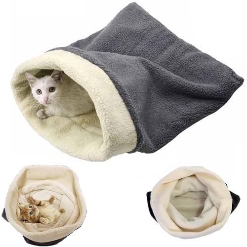 Winter-Katzenschlafsack, weicher Plüsch, großer Katzensack, selbstwärmendes Katzenbett, Haustiermatten-Wärmepolstersack, gemütliche Winter-Katzenbetthöhle, 360°-Wicklung, bequemer Haustier (White) von YAUWIHE