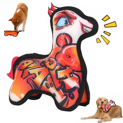 YAUWIHE 2024 Neues unzerstörbares Hundespielzeug für Aggressive Kauer, unzerstörbares Robustes Alpaka-Hundespielzeug, Hundekauspielzeug für Aggressive Kauer, interaktives quietschendes (Orange) von YAUWIHE