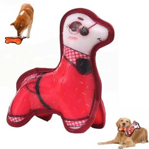 YAUWIHE 2024 Neues unzerstörbares Hundespielzeug für Aggressive Kauer, unzerstörbares Robustes Alpaka-Hundespielzeug, Hundekauspielzeug für Aggressive Kauer, interaktives quietschendes (Red) von YAUWIHE