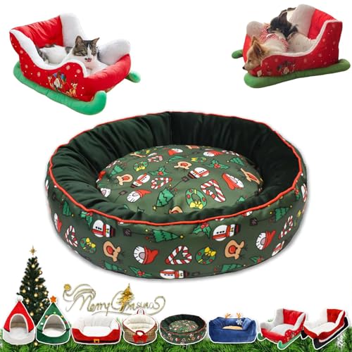 YAUWIHE Katzenschlittenbett, Weihnachtsschlitten-Katzenbett, Weihnachtsschlitten-Hundebett mit Rutschfester Unterseite, interessantes rotes Weihnachtskatzen-Hundebett, waschbares Haustierbett (A) von YAUWIHE