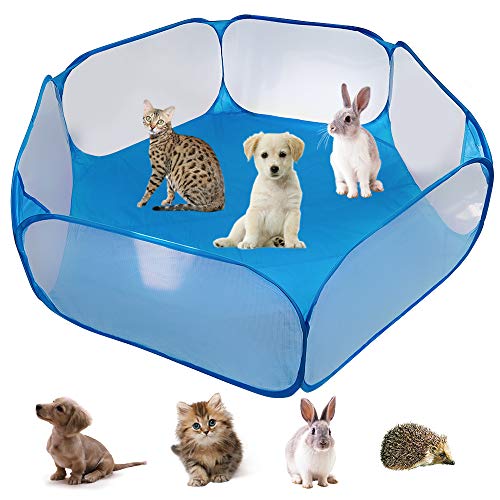 YAVO-EU Kleintierkäfig-Zelt，Kleintiere laufstall Tragbarer laufstall für kleintiere Outdoor/Indoor Übungszaun，für Meerschweinchen Kaninchen Hamster und Igel (Blue) von YAVO-EU