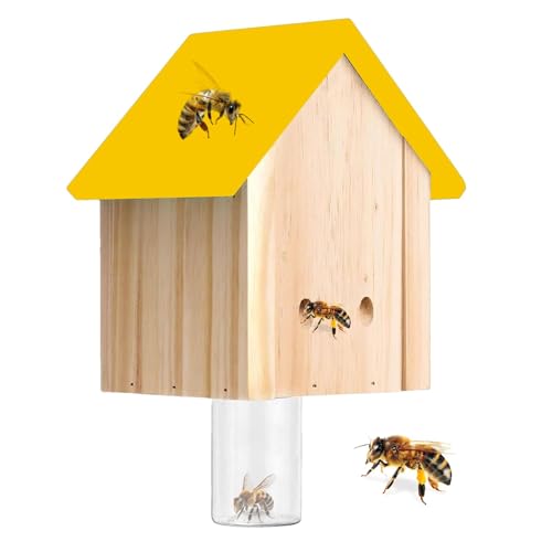 Holzbienenfallen für den Außenbereich, 650g Zimmermannsbienenfallen - Natürliche Zimmermannsbienenfallen im Hüttenstil für den Außenbereich | Bienenfänger für draußen, zum Aufhängen an Dachvorsprüngen von YAVQVIN