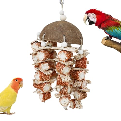 Maiskolben-Papageienspielzeug, Maiskolben-Kauspielzeug für Vögel | Natürliches Maiskolben-Hängespielzeug, Kokosnussschale, Nistkasten | Maiskolben Kauspielzeug, Spielzeug von YAVQVIN