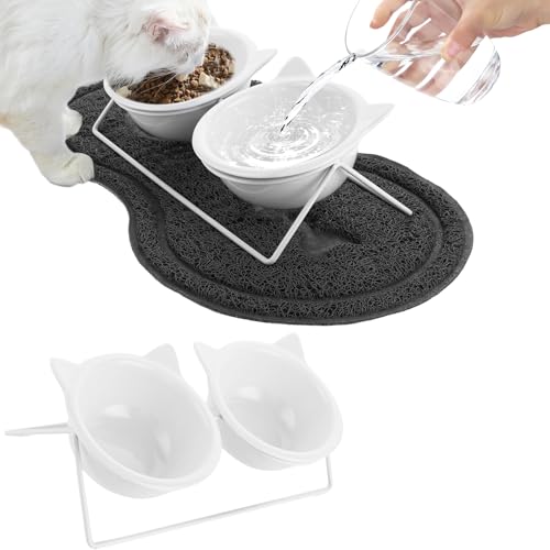 YAYODS 4 Stück Katzennapf Keramik - 300ml Katzennapf Erhöht mit Napfunterlage - Erhöhter Katzennapf - Futternapf Katze Erhöht - Katzennäpfe Mit 2 Metallständer - Napferhöhung Katzen, Spülmaschinenfest YAYODS 4 Stück Katzennapf Keramik - 300ml Katzennapf Erhöht mit Napfunterlage - Erhöhter Katzennapf - Futternapf Katze Erhöht - Katzennäpfe Mit 2 Metallständer - Napferhöhung Katzen, Spülmaschinenfest von YAYODS