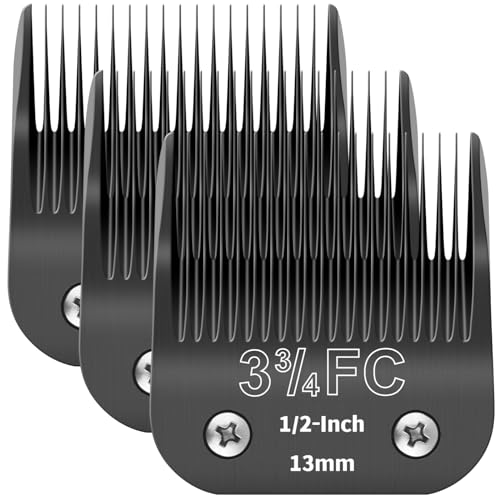 YAZIYIR 3-3/4FC Abnehmbare Haustier-Klingen für Hundepflege, Keramik, kompatibel mit Ainds, Oster A5, Wahl KM-10 und anderen Serien, Größe: 3-3/4FC Klinge 1/2 Zoll 13 mm Schnittlänge, Schwarz, 3 Stück von YAZIYIR