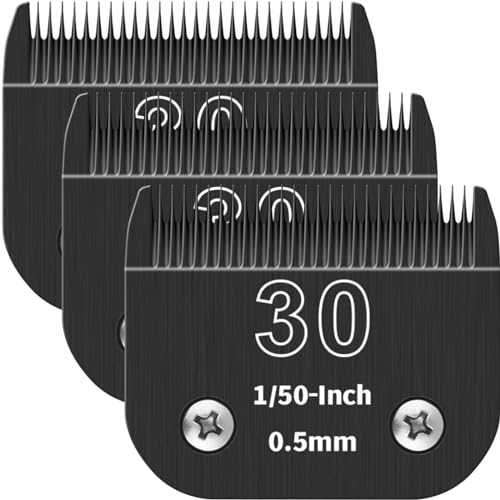 YAZIYIR 30# Abnehmbare Haustier-Klingen für Hundepflege, Keramik, kompatibel mit Ainds, Oster A5, Wahl KM-10 und anderen Serien, Größe: 30# Klinge, 0,5 mm Schnittlänge, Schwarz, 3 Stück von YAZIYIR