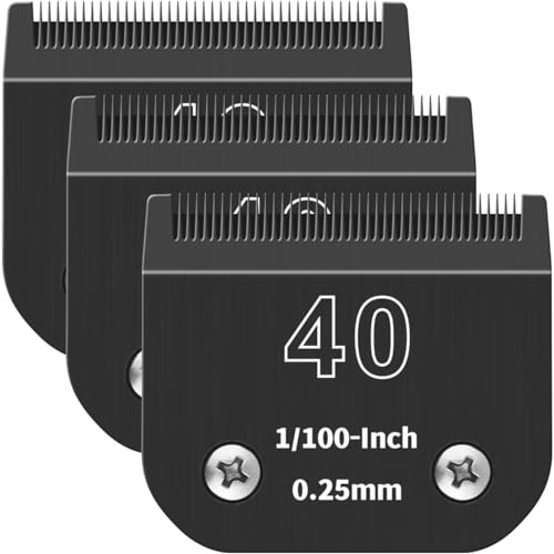 YAZIYIR 40# Abnehmbare Fellpflege-Klingen für Haustiere, Keramik, kompatibel mit Ainds, Oster A5, Wahl KM-10 und anderen Serien, Größe: 40# Klinge, 0,25 mm Schnittlänge, Schwarz, 3 Stück von YAZIYIR