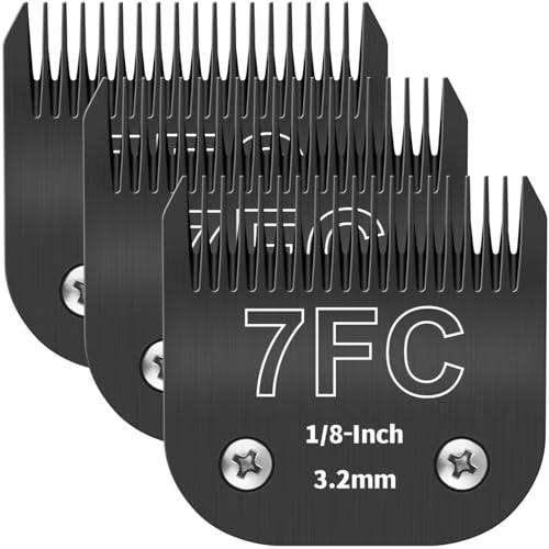 YAZIYIR 7FC Abnehmbare Fellpflege-Klingen für Haustiere, kompatibel mit Ainds, Oster A5, Wahl KM-10 und anderen Serien, Größe: 7FC Klinge 1/8 Zoll 3,2 mm Schnittlänge, Schwarz, 3 Stück von YAZIYIR